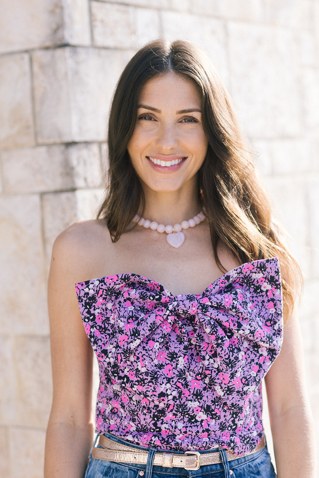 Jullie Jacquard Bustier Top with Ilida Shiny Thin Belt front