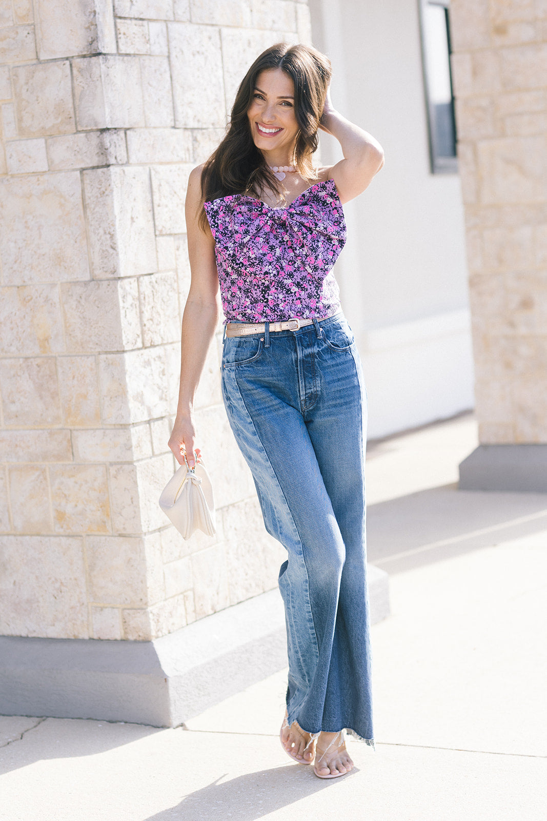 Jullie Jacquard Bustier Top and The Tux Sidestepper Sneak Fray full body front