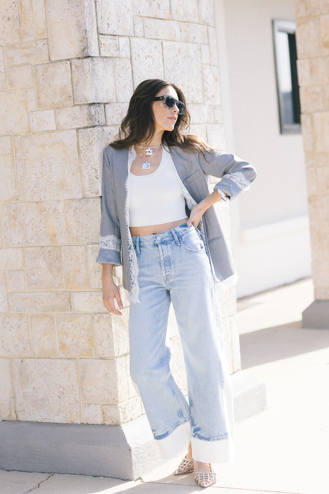 Fiora Jacket and The Nacho Double Dip Nerdy Fray full body front view