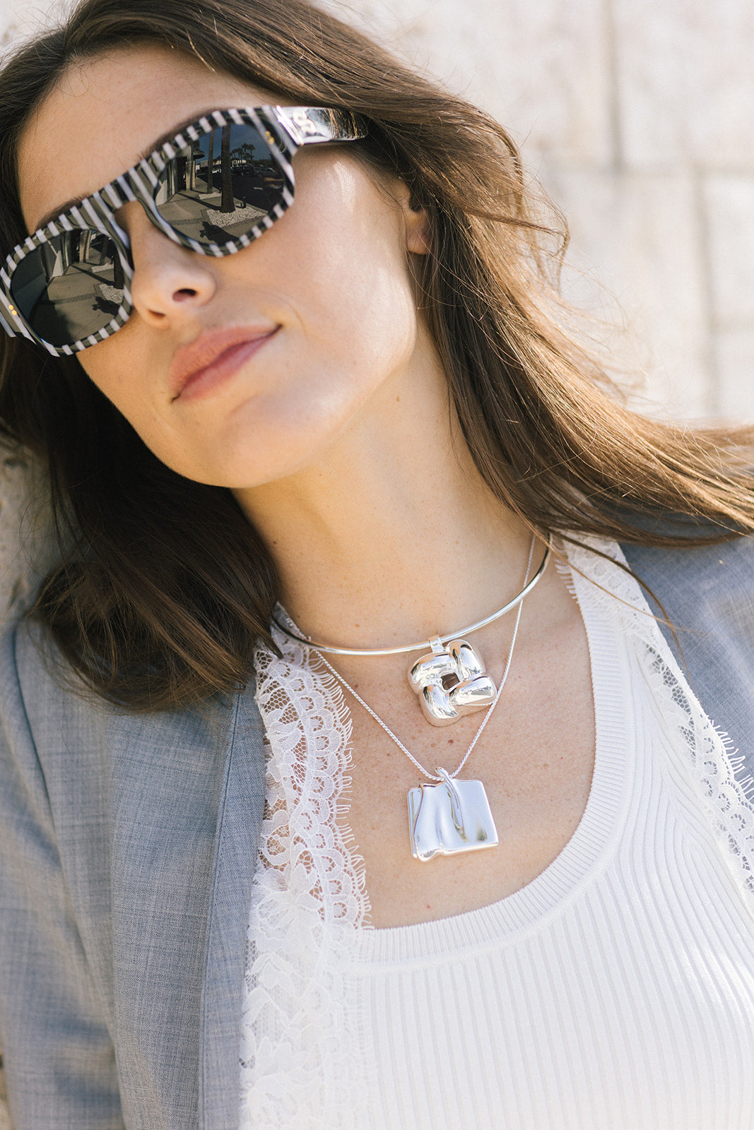 Woven Square Collar in Silver and silver pendant necklace