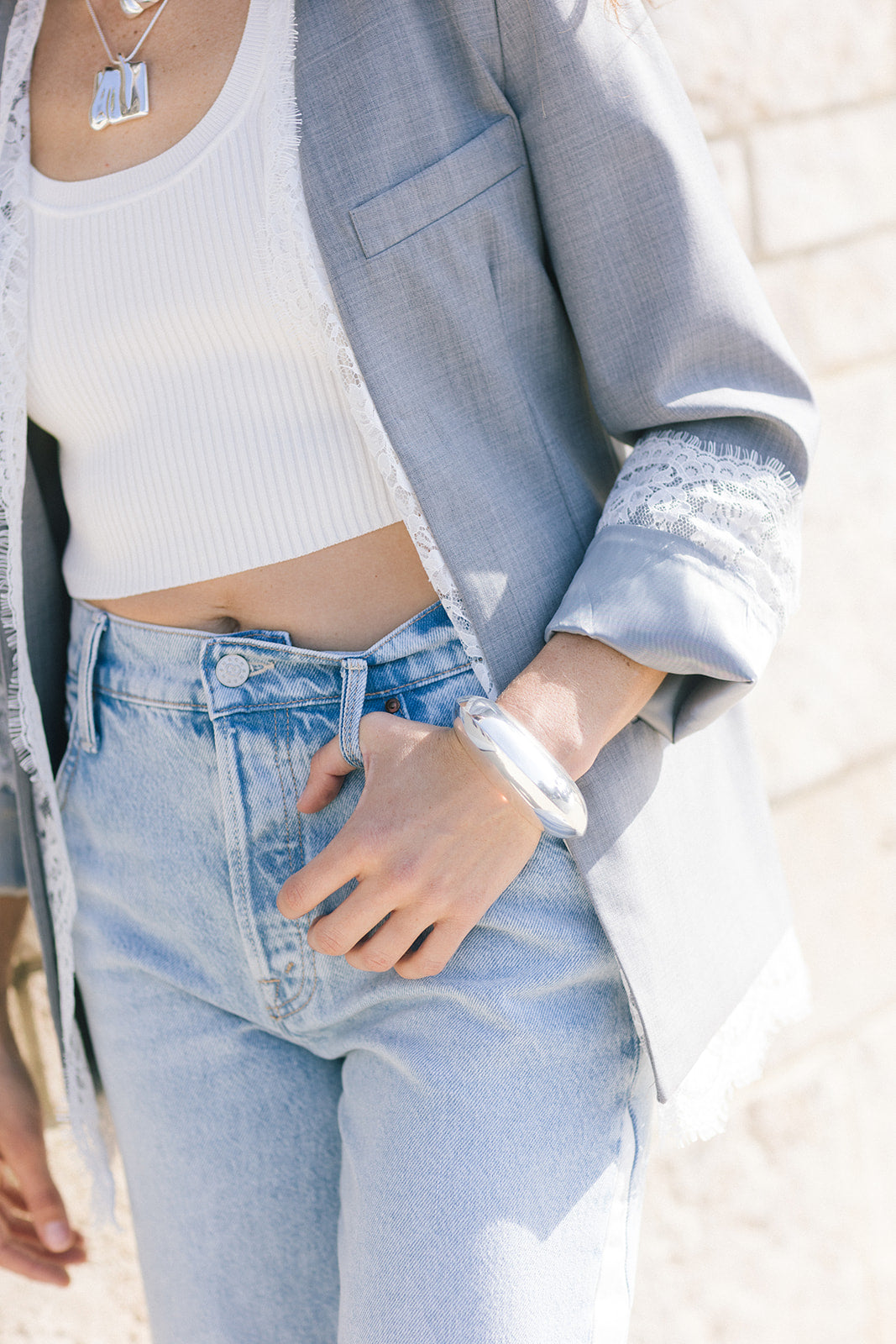 Fiora Jacket close up rolled cuff