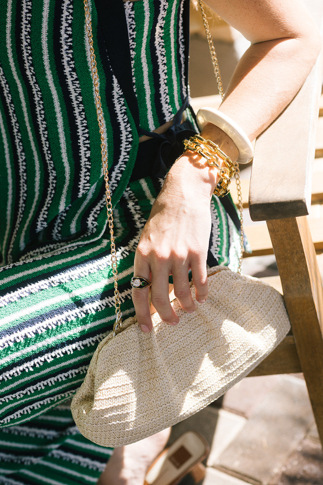 Ridge Cuff in Alabaster with gold bracelets