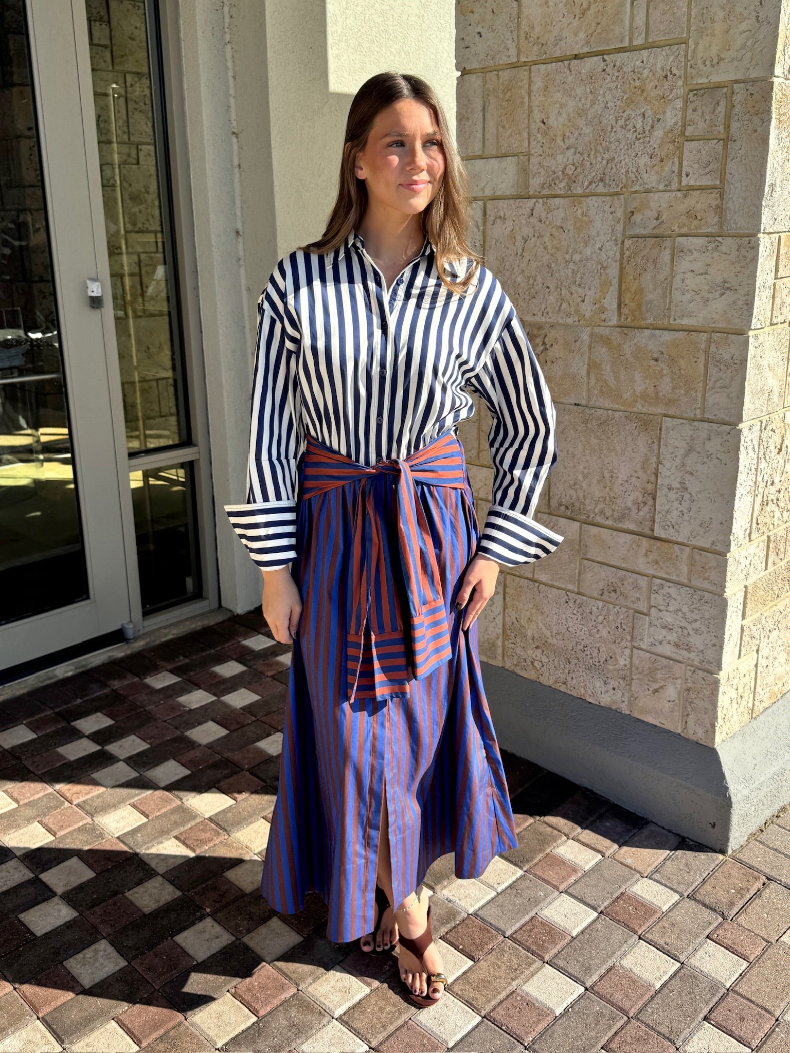 Inna Poplin Stripe Maxi Dress full body front