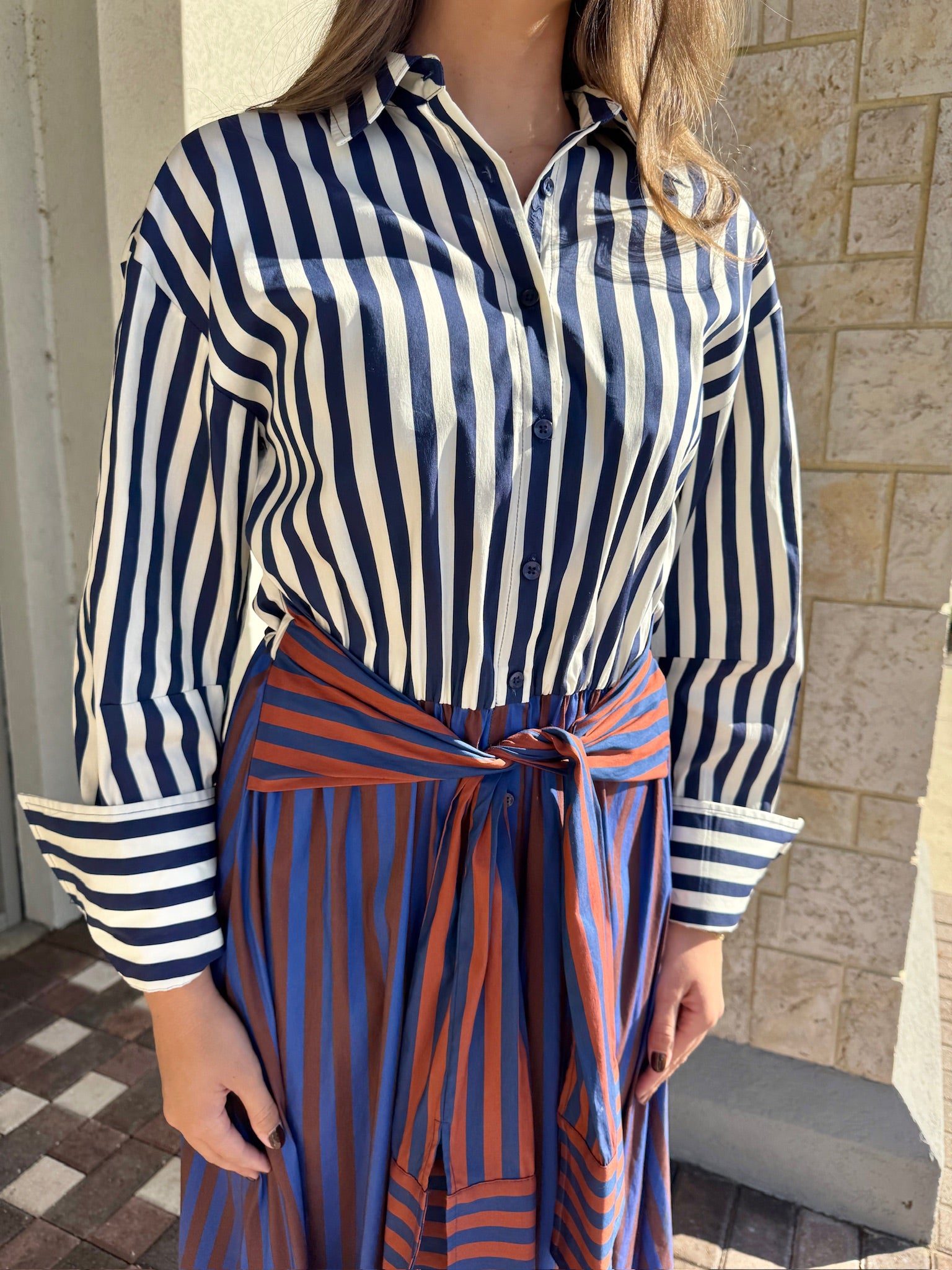 Inna Poplin Stripe Maxi Dress close up