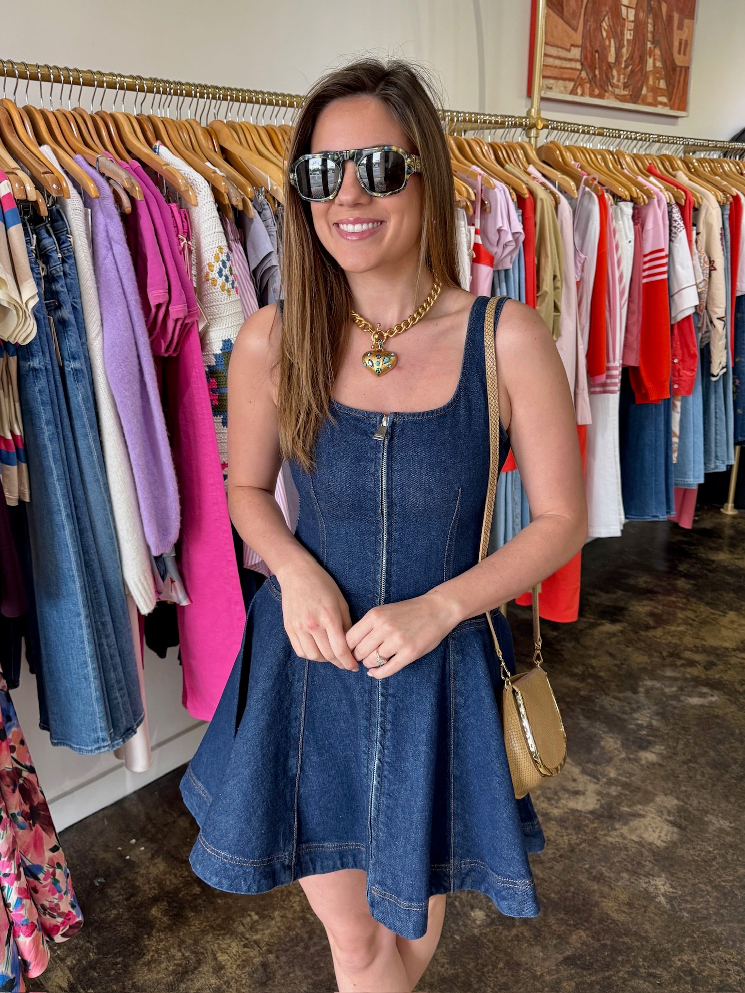 Eleodra Denim Mini Dress close up front