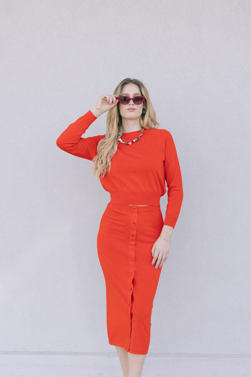 The Great the Button Front Sweater Skirt front close