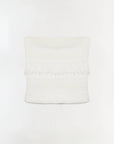 White strapless top on a light gray background