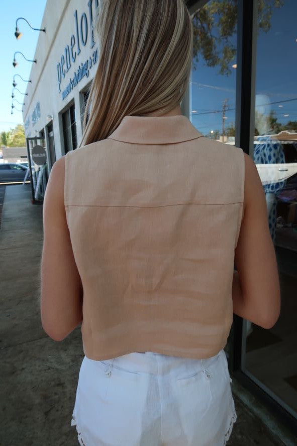 Hevron Katja Sleeveless Button Down Top in Wheat back