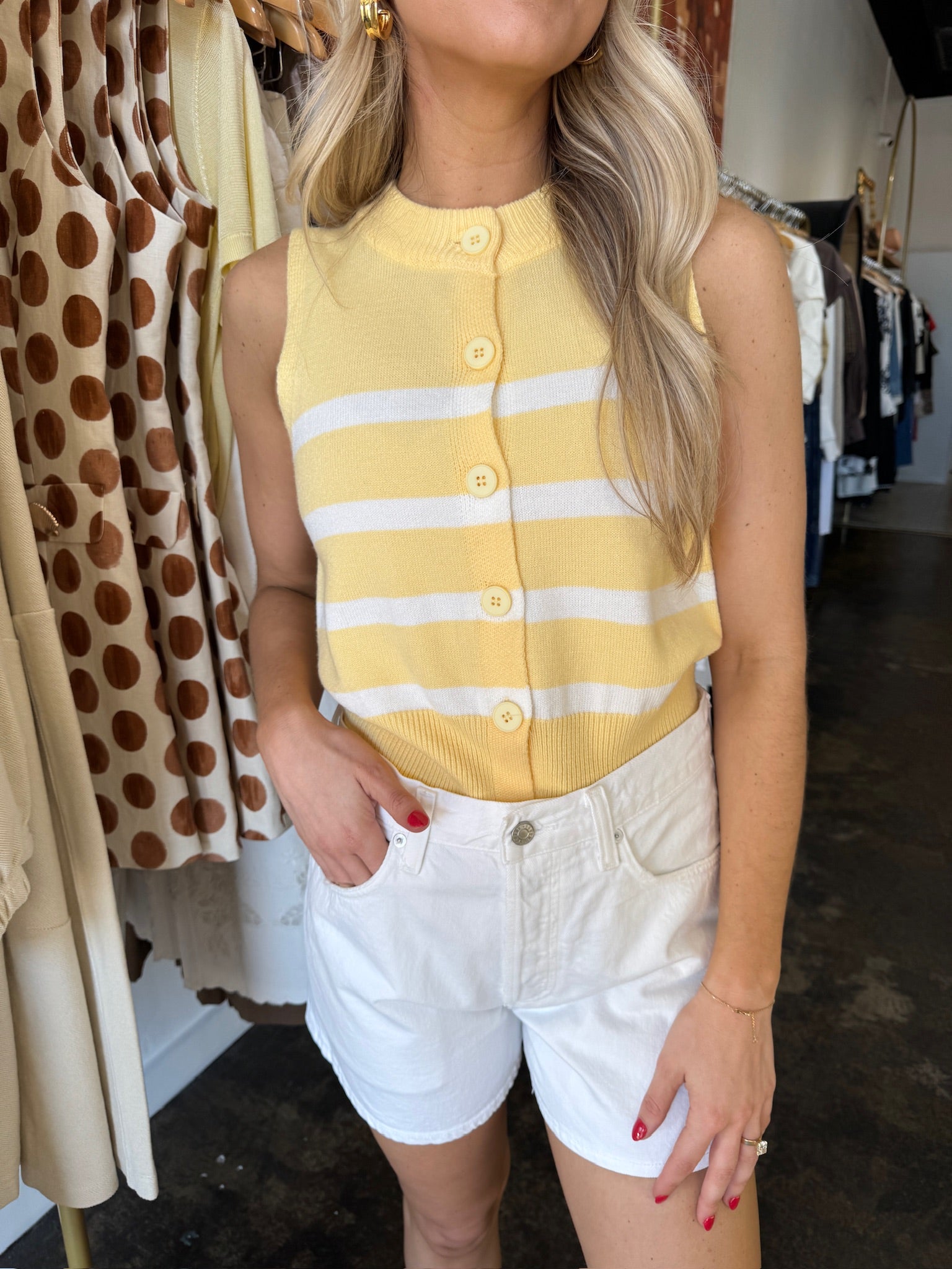 Mykonos Knit Stripe Vest front view close up