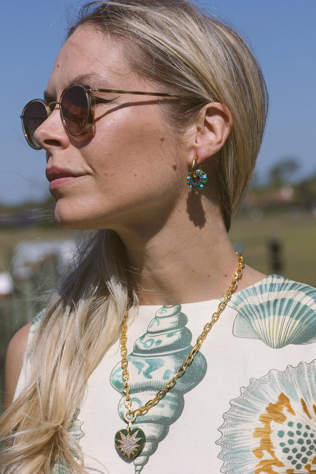 Heart of Tefiti Necklace and Enna Earrings with shell top