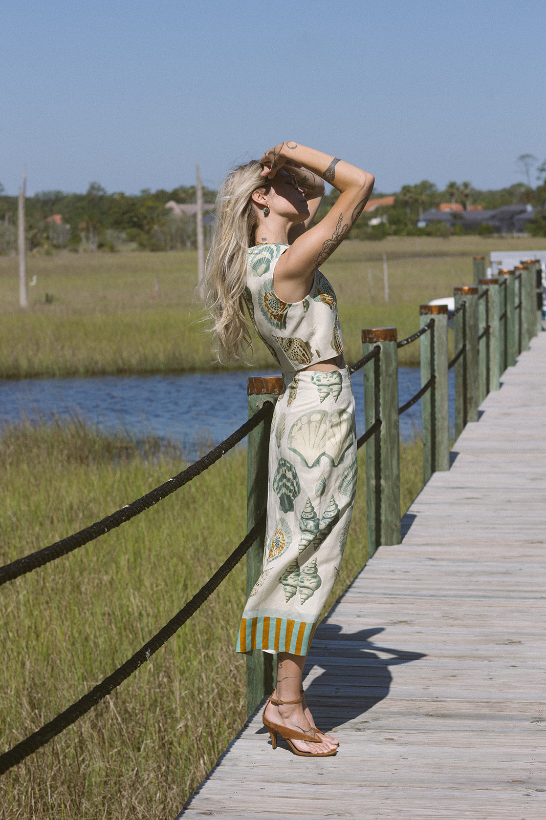 Royce Somer Shell Top with matching skirt full body side view