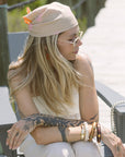 Bandana in Khaki Blasé Eyes worn as head scarf