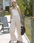 Ramsey Linen Wide Leg Pant full body front view, standing on dock