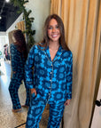 Long Sleeve PJ Pant Set in Chloe Marlin close up top