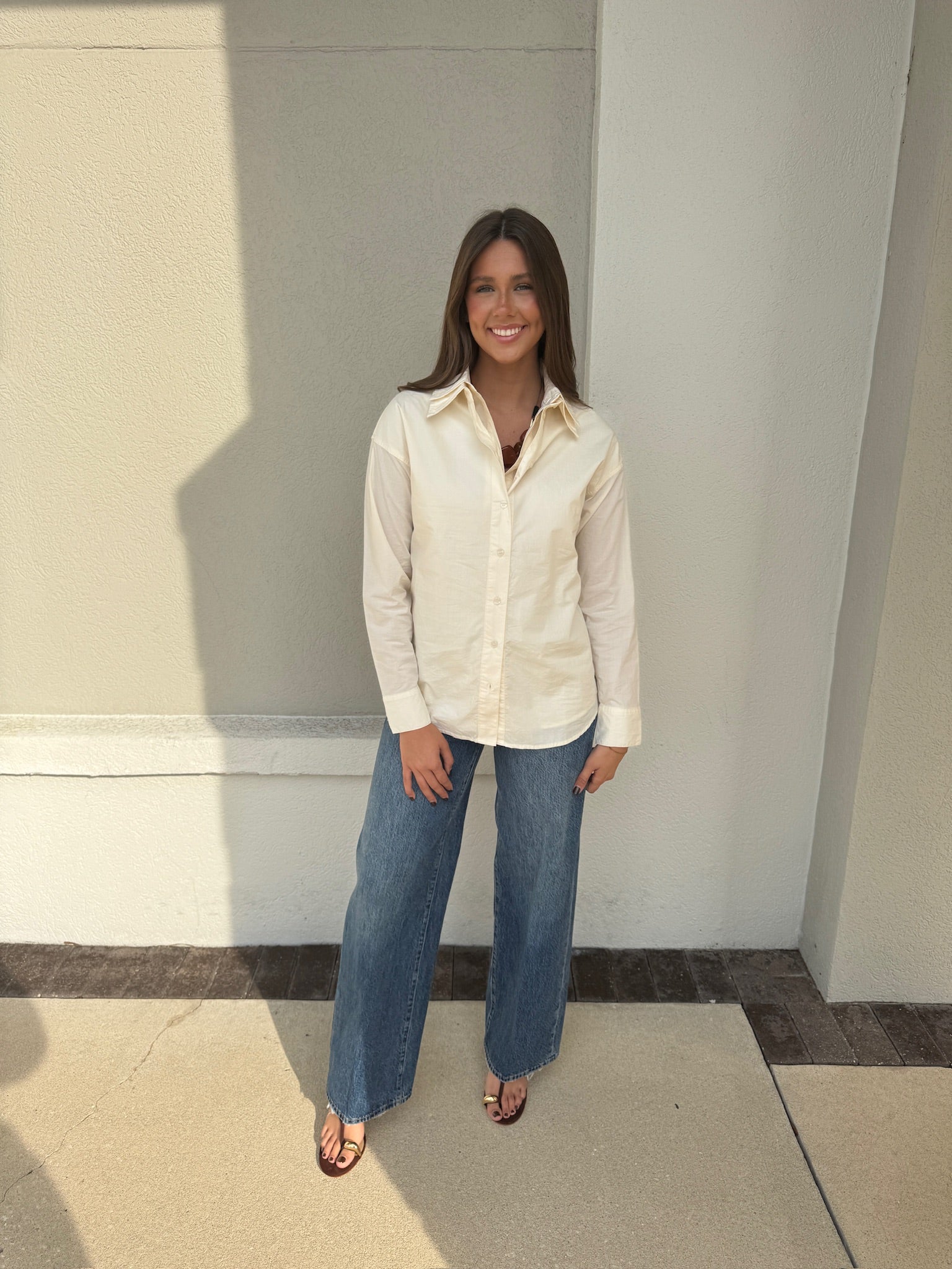 Palermo Double Layer Long Sleeve Top full body front, untucked