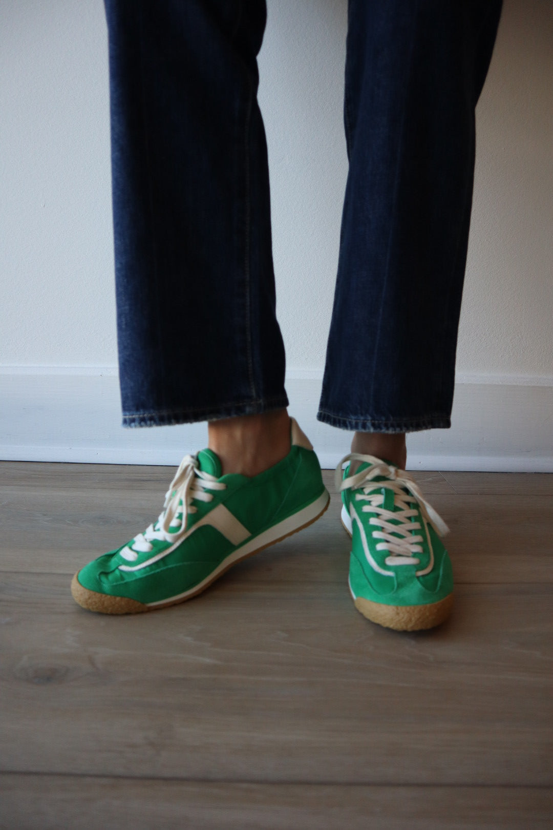 Sariya Tennis Shoe in Green Nylon on model