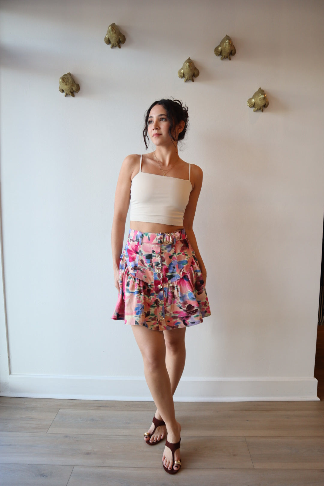 Isla Print Denim Skirt front full body view