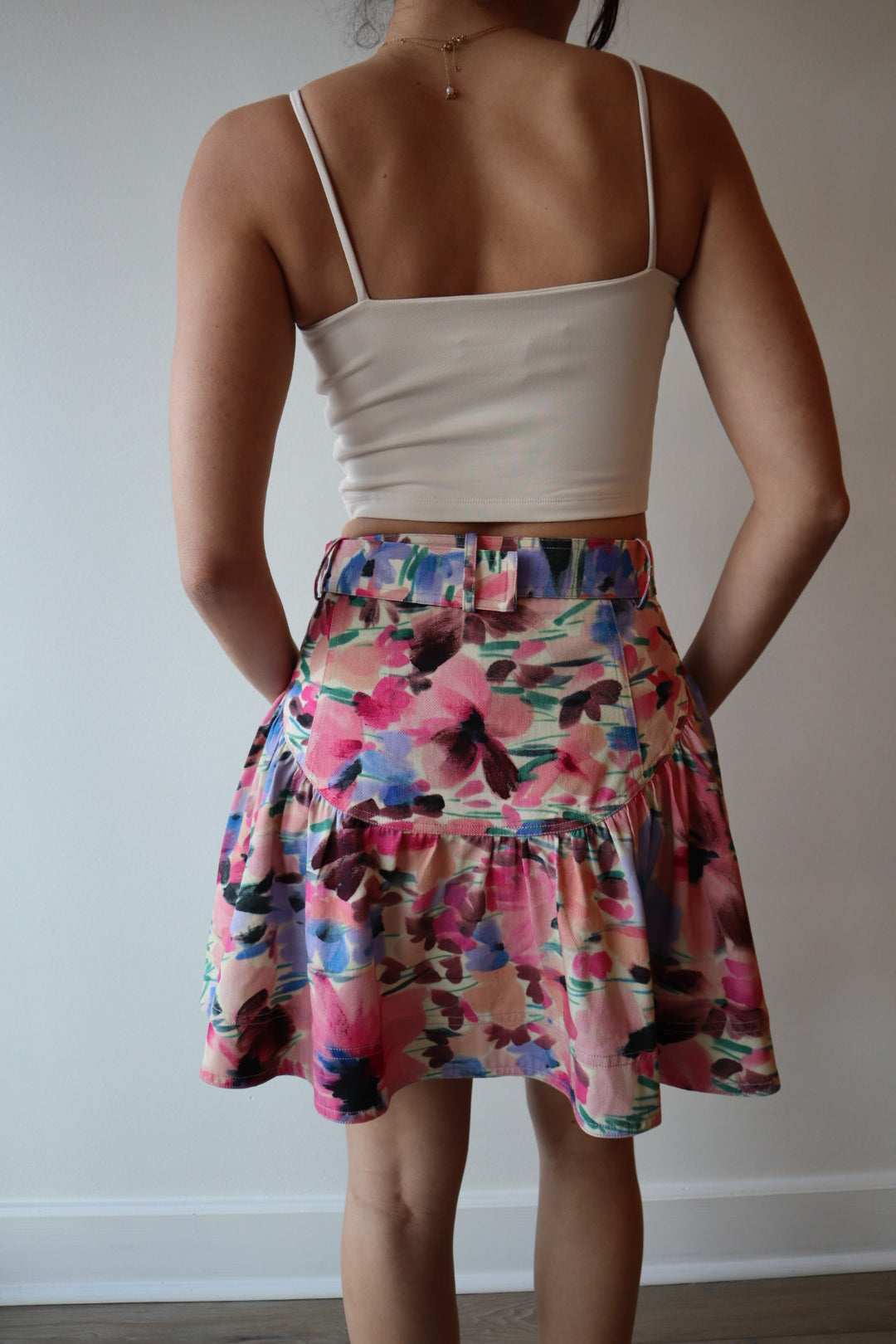 Isla Print Denim Skirt back view close up