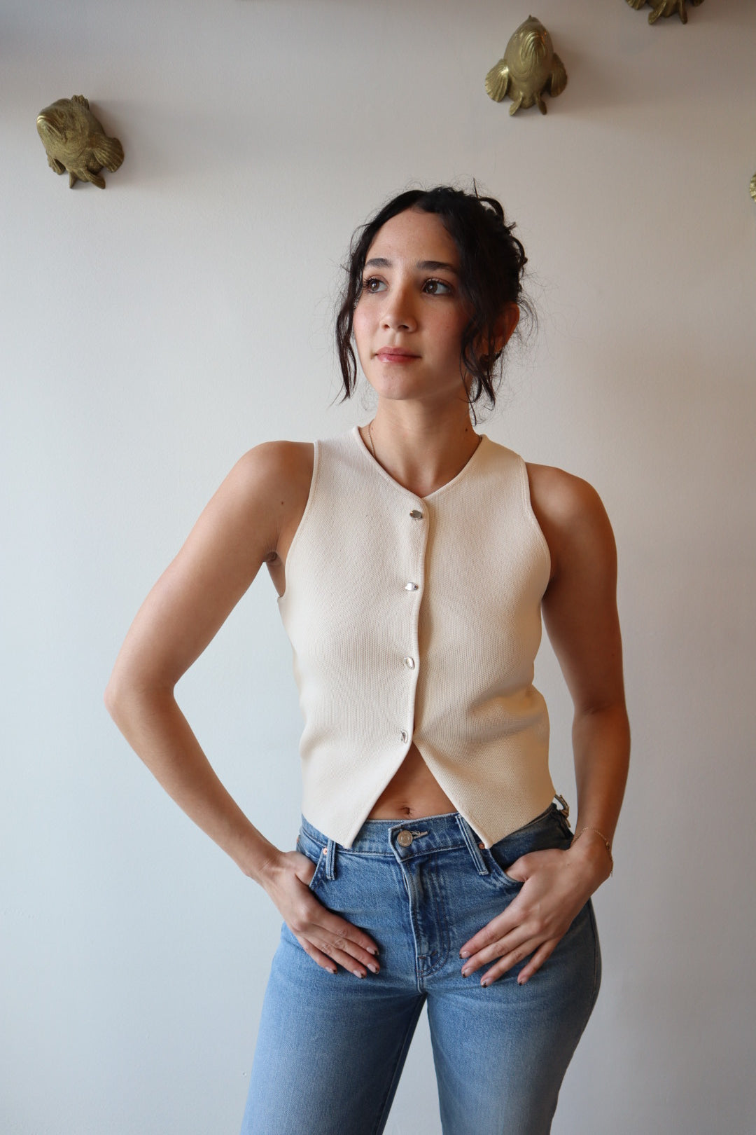 Ibiza Knit Vest Top front view close up