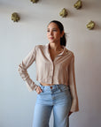 The Cropped Lily Top in Dusty Pink close up front view