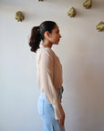The Cropped Lily Top in Dusty Pink close up side view