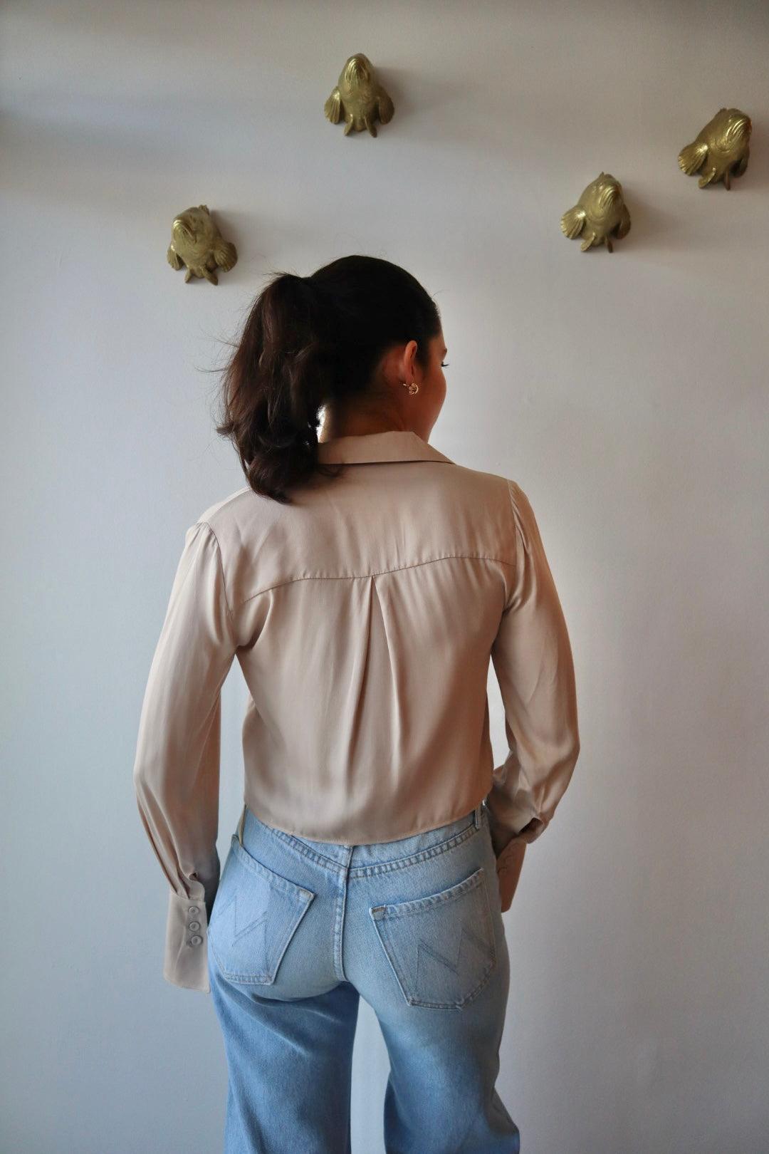 The Cropped Lily Top in Dusty Pink close up back view