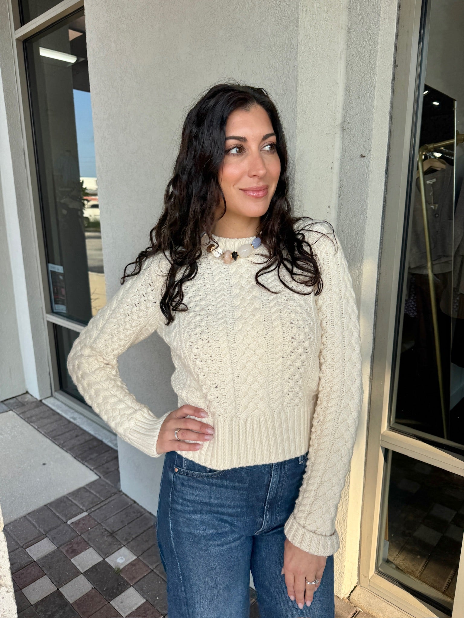 Quinn Shrunken Fisherman Sweater front view