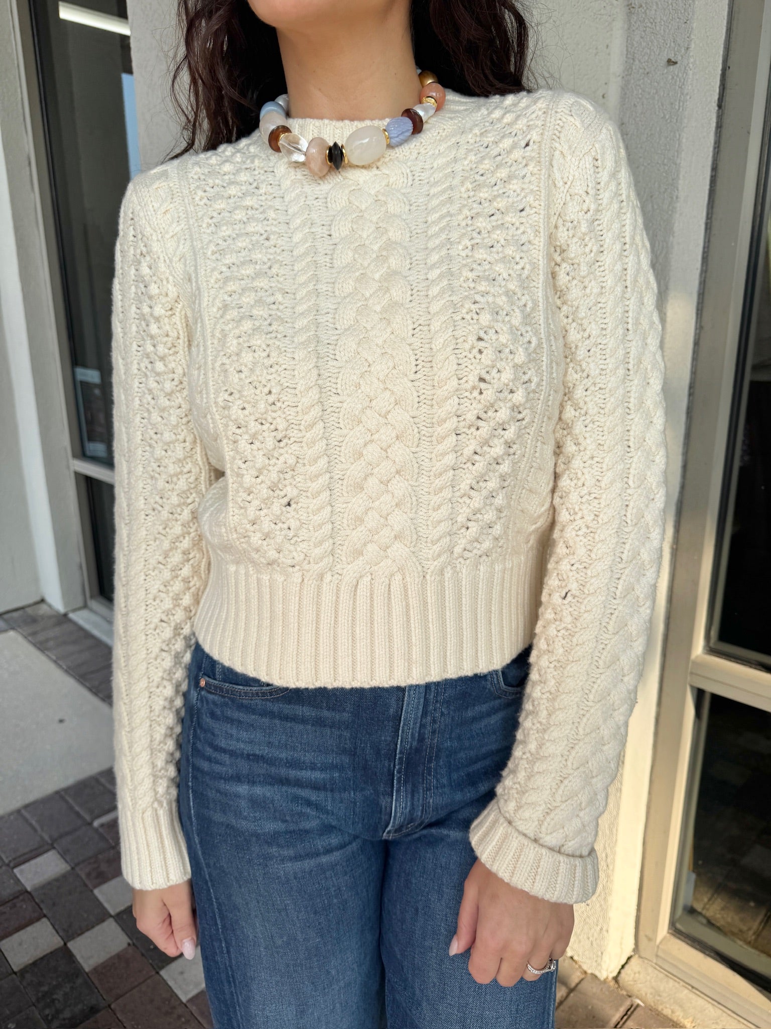 Quinn Shrunken Fisherman Sweater close up front