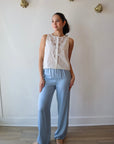 The Everything Pant in Sea Blue full body front view