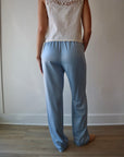 The Everything Pant in Sea Blue close up back view