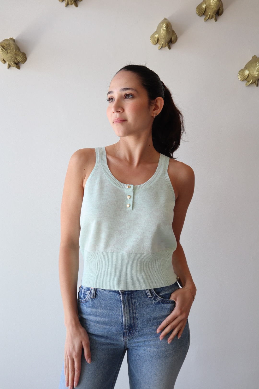 Zaya Mint Tank in Jelly Mint close up front view