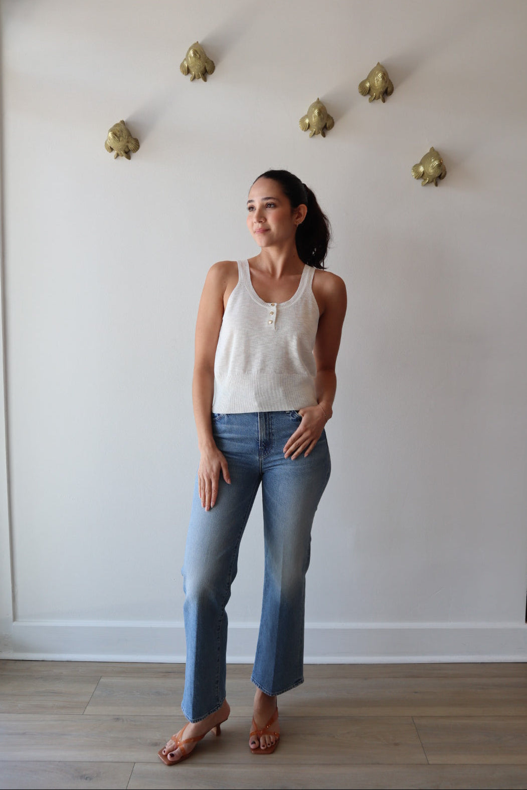 Zaya Knit Tank in White full body front view