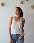 Zaya Knit Tank in White close up front view