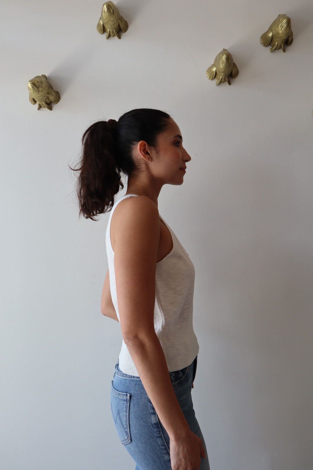 Zaya Knit Tank in White close up side view