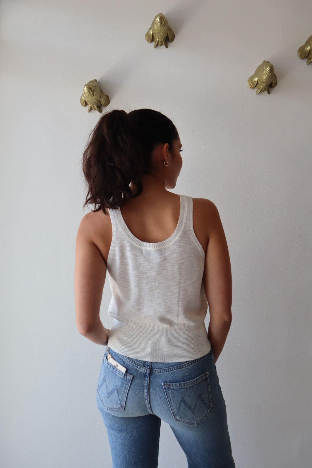 Zaya Knit Tank in White close up back view