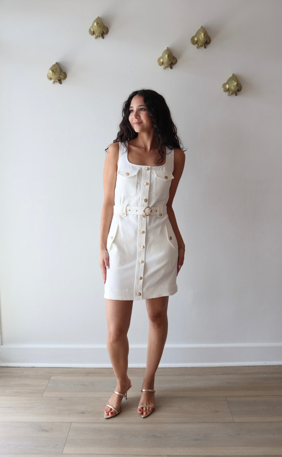 Rylee Denim Mini Dress full body front view on model