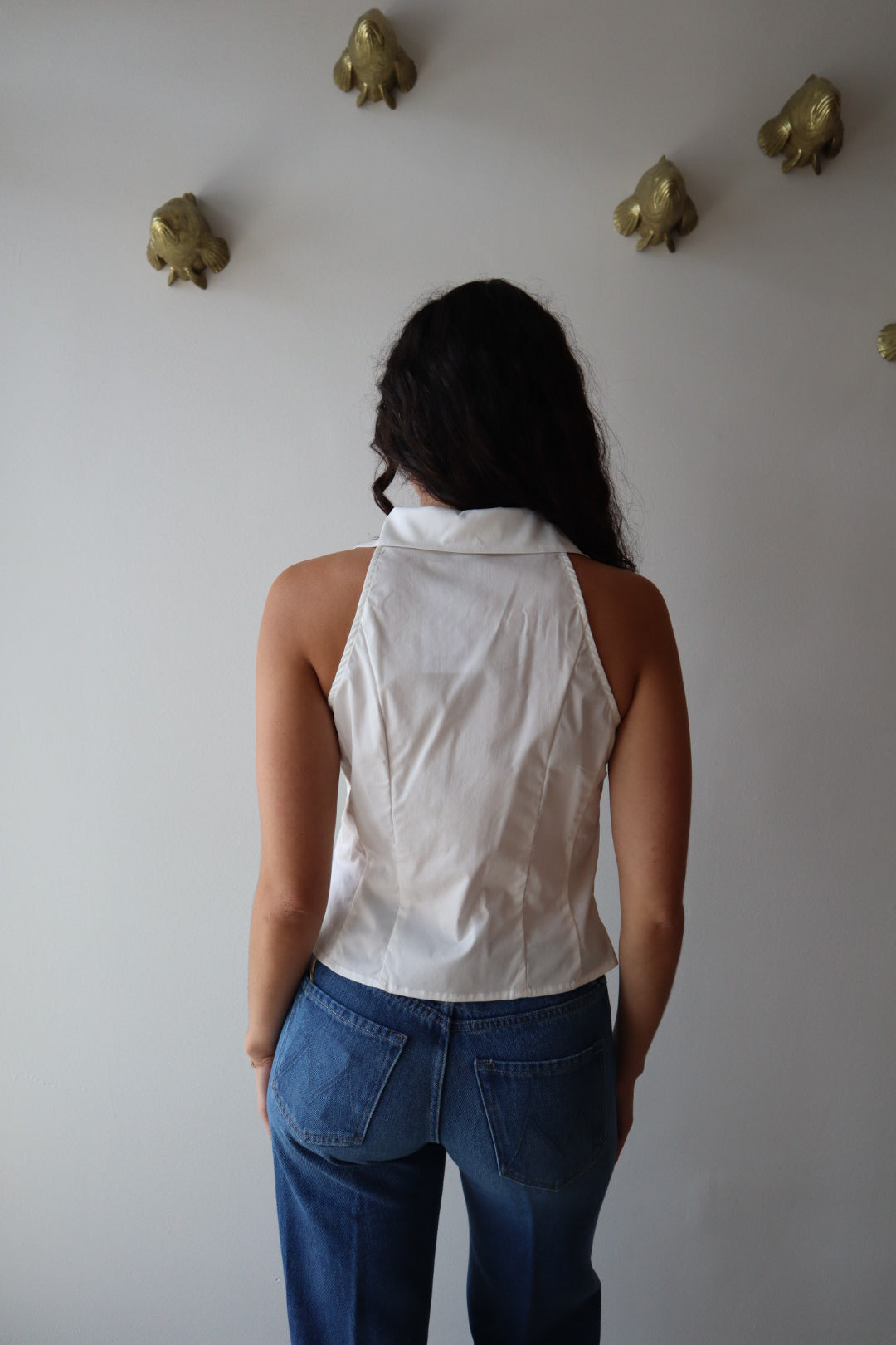 Poppy Sleeveless Top close up back view showing collared neckline