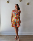 June Print Mini Dress full body front view on model