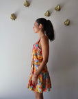 June Print Mini Dress close up side view on model