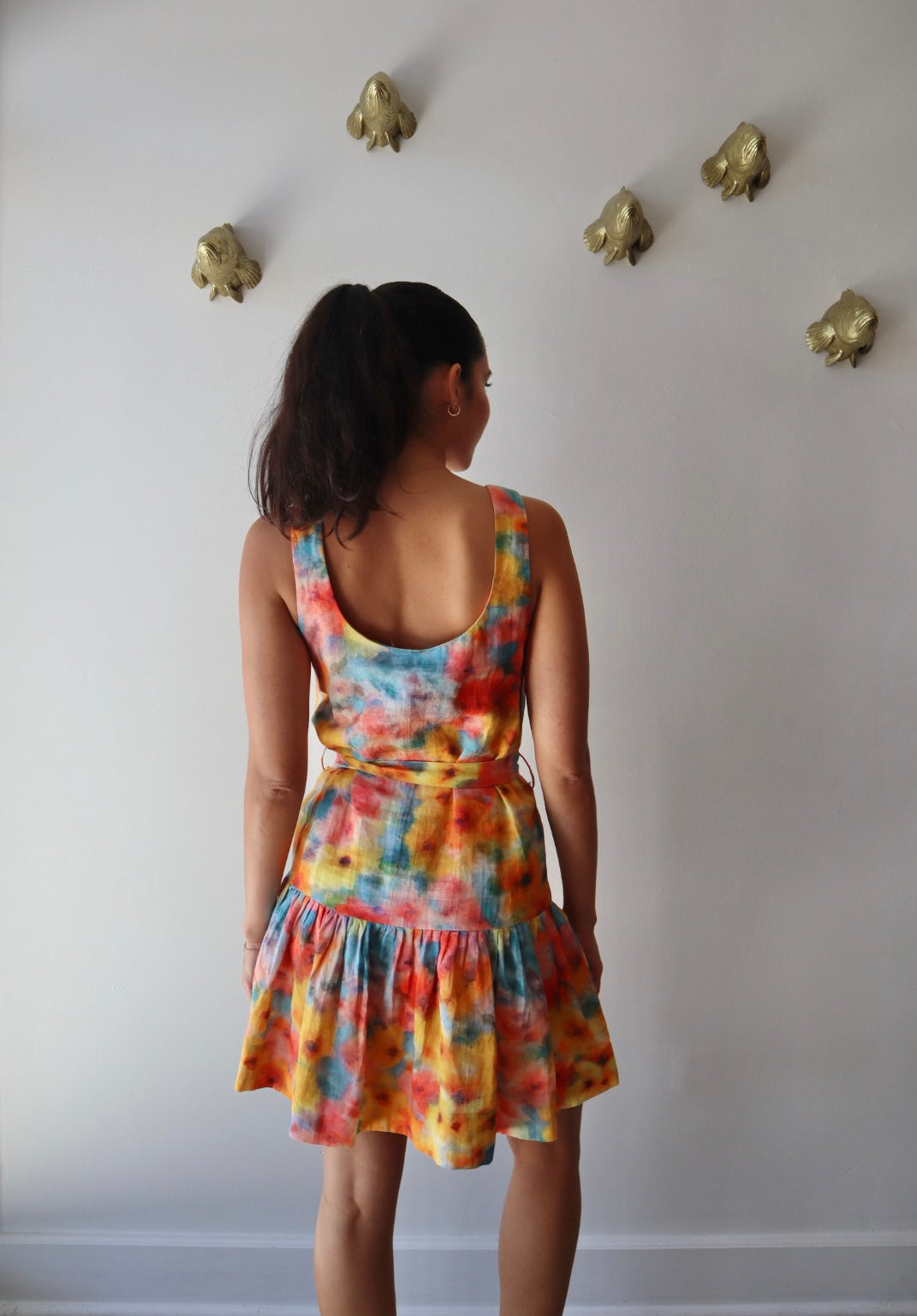 June Print Mini Dress close up back view on model