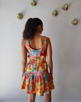 June Print Mini Dress close up back view on model