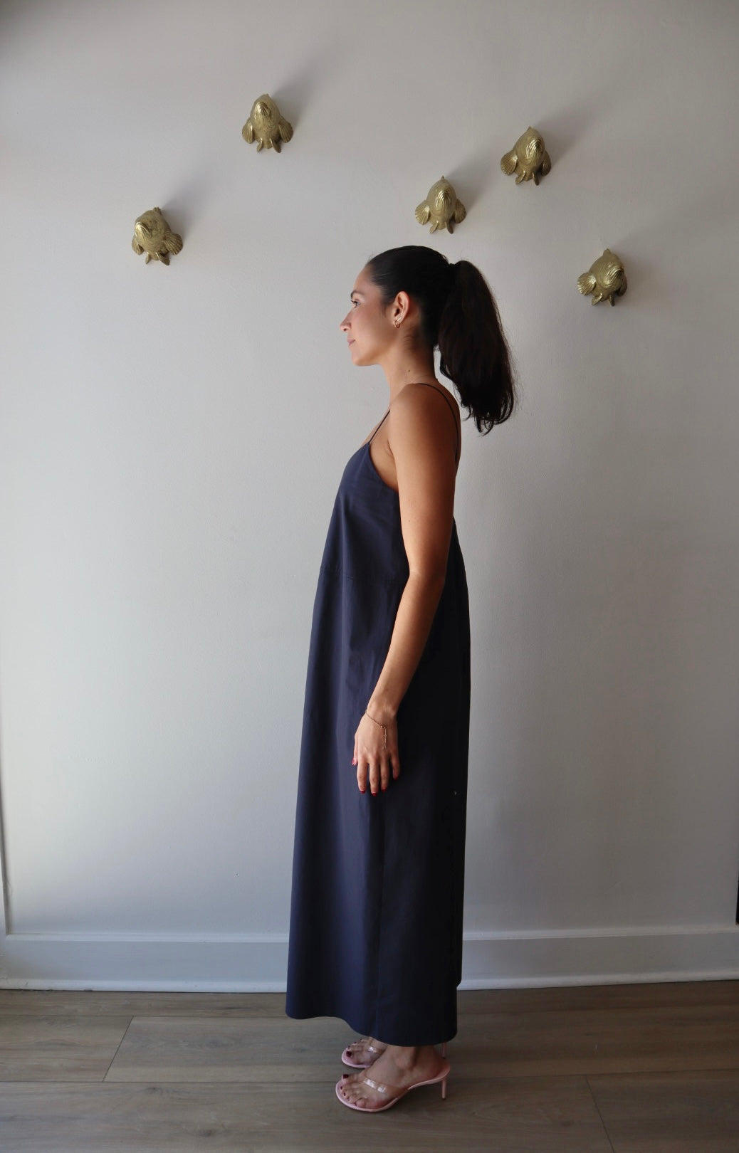 Della Poplin Dress side view on model