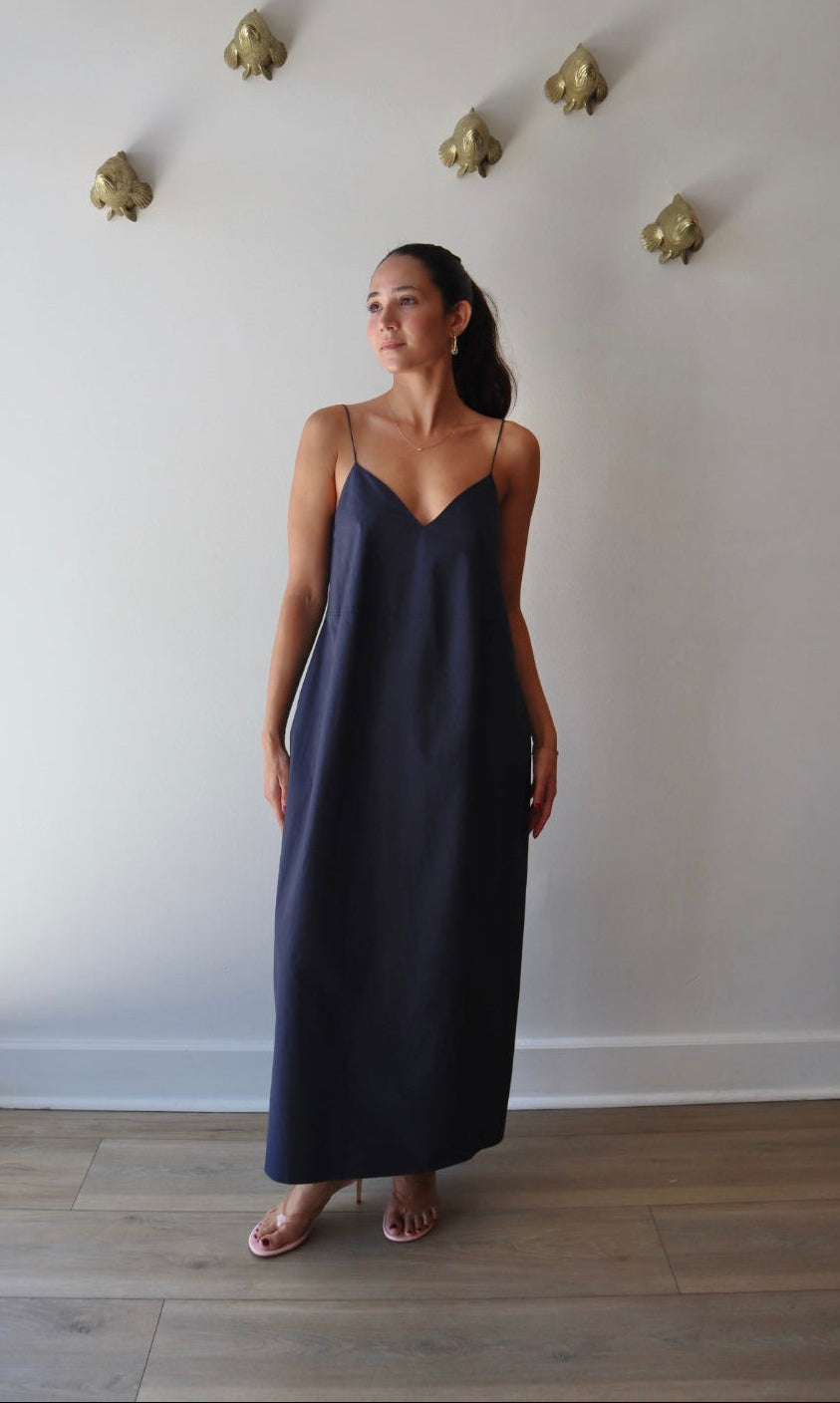 Della Poplin Dress slightly farther back front view on model