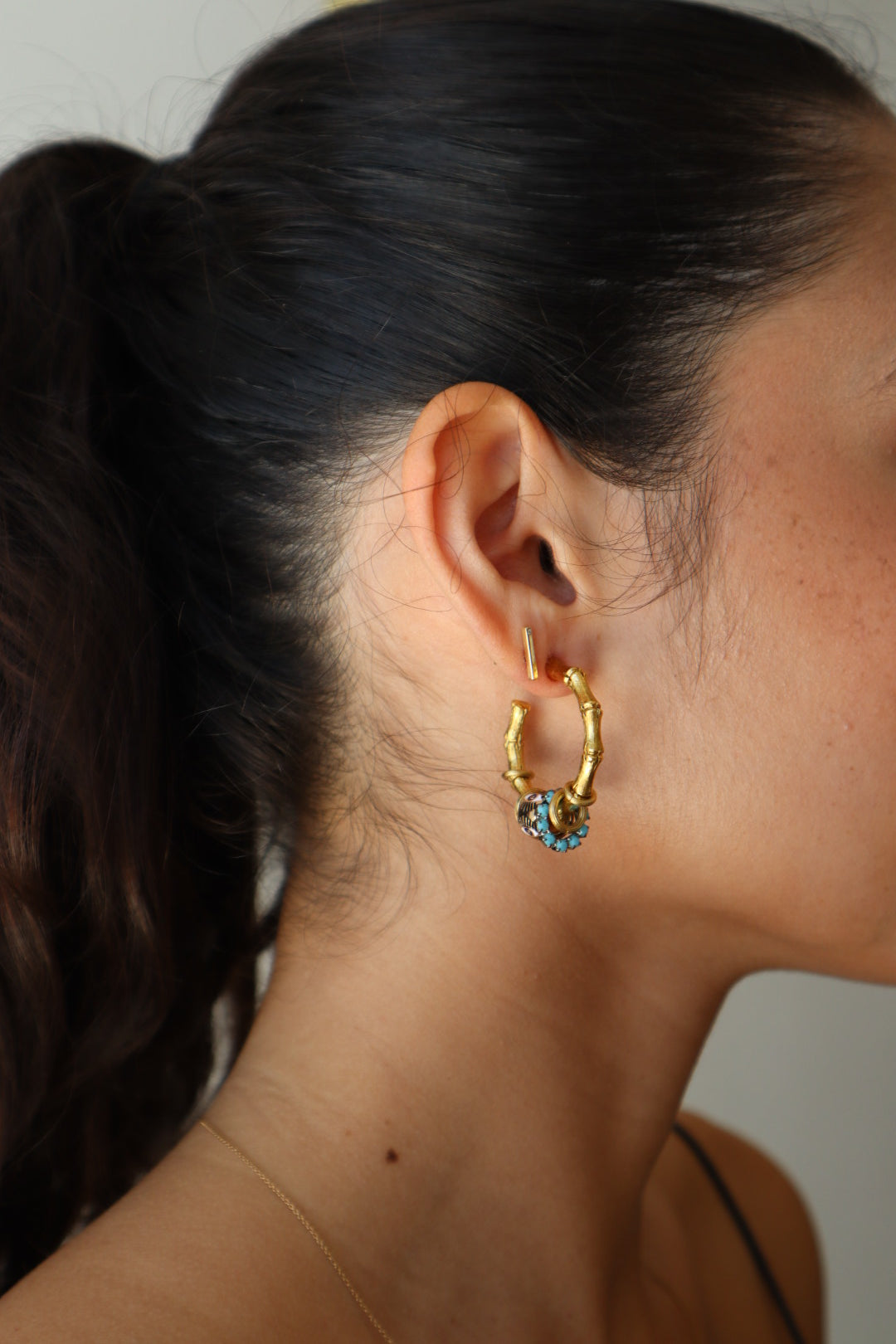 Tilly Earrings right side view on model