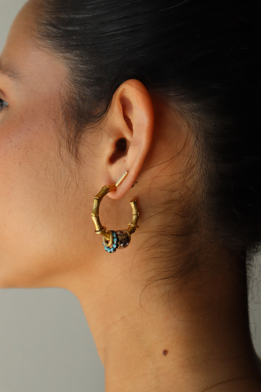 Tilly Earrings left side view on model