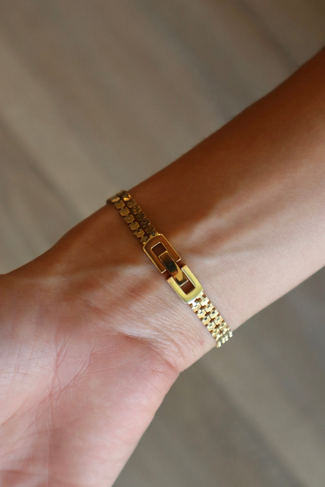 Double Amalfi Bracelet aerial view showing foldover clasp