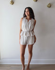Pierce Top full body front view on model with matching shorts