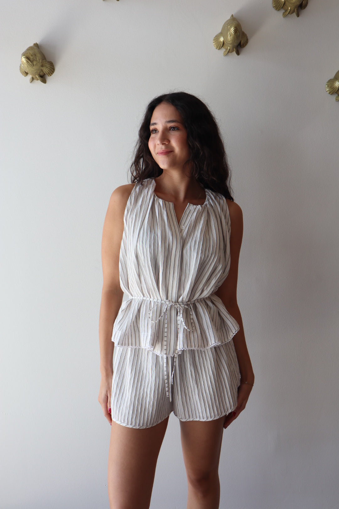 Brixen Stripe Short front view on model with matching top