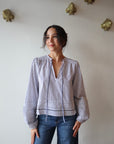Adelle Top in Stripe front view on model with ties untied
