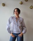 Adelle Top in Stripe front view on model with ties tied together